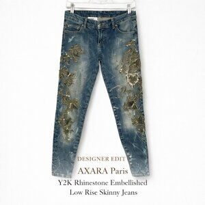 AXARA Paris Y2K Low Rise Rhinestone Embellished Skinny Jeans Size 40
